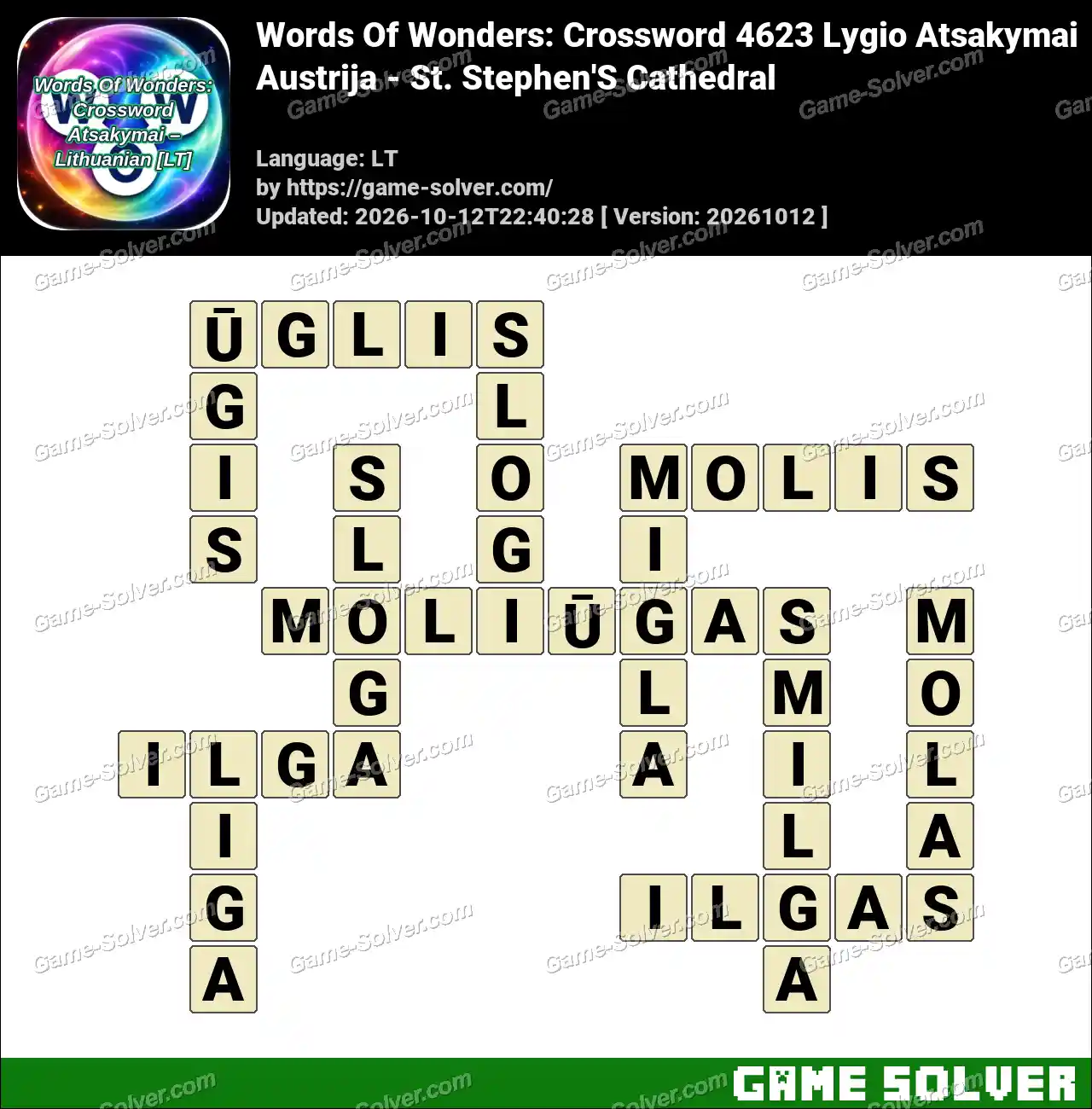 Words Of Wonders: Crossword 4623 Lygio Atsakymai – Austrija – St. Stephen’S Cathedral